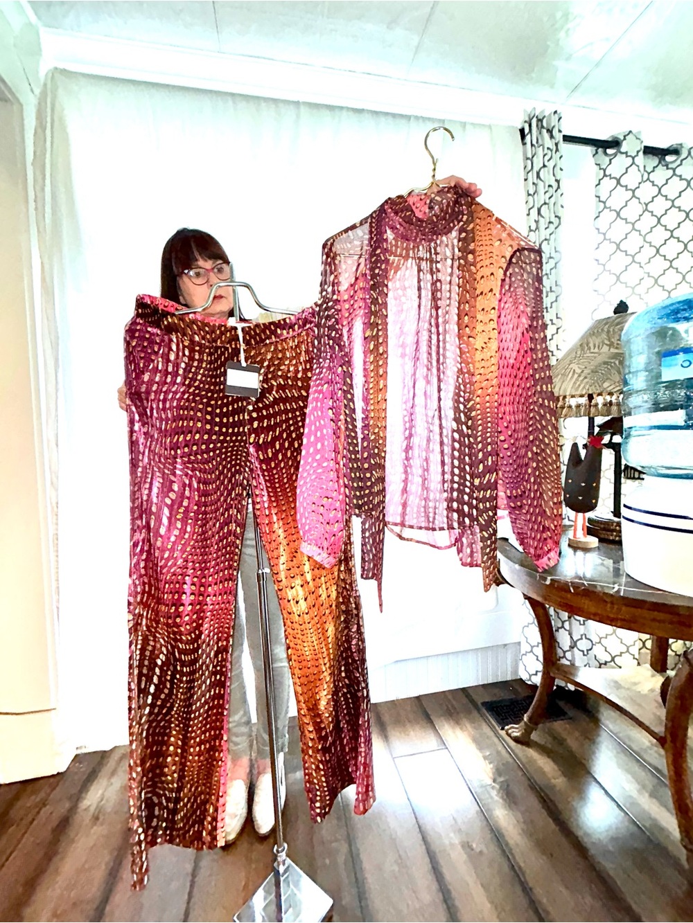 BYU Made in Italy Pink and Copper Metallic Dot Two-Piece Set